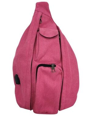 NuPouch AntiTheft Rucksack Distressed Pink Black Charging Port travel Bag NEW